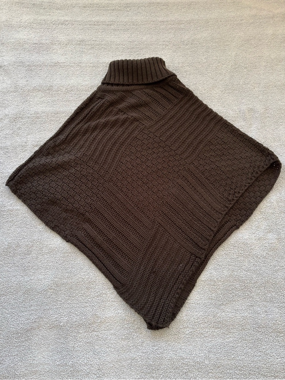 Turtleneck Knit Poncho in Chocolate Brown